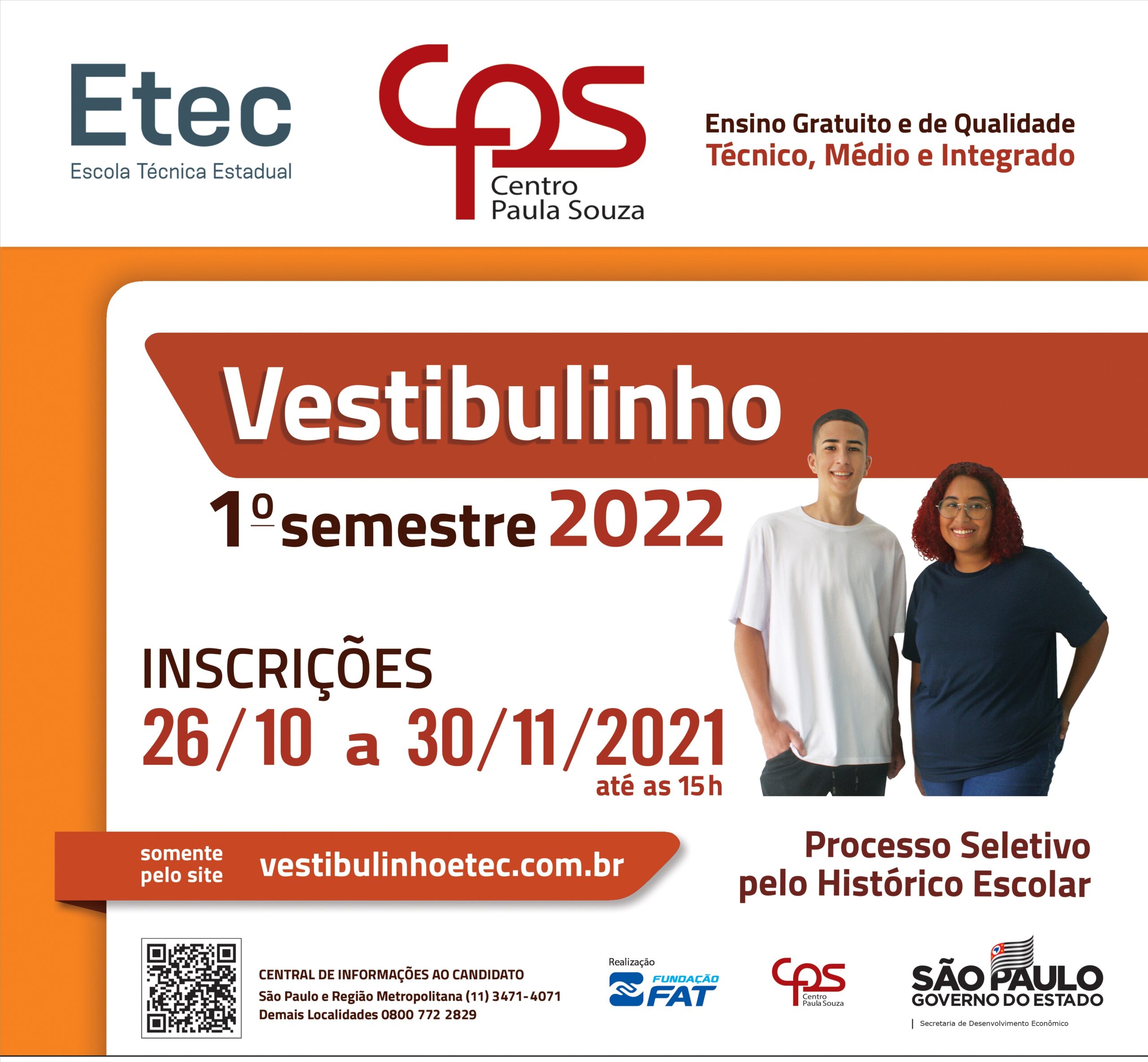 Etec: inscrições do Vestibulinho para cursos técnicos gratuitos